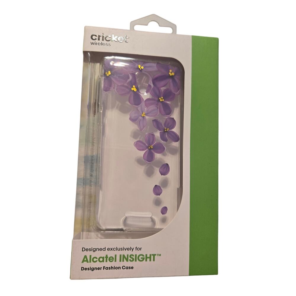Alcatel insight phone case clear with purple flowers - cricket